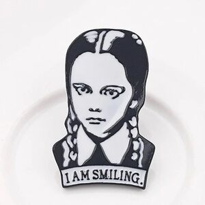Black and White Wednesday Addams Enamel Pin
I Am Smiling Goth Brooch